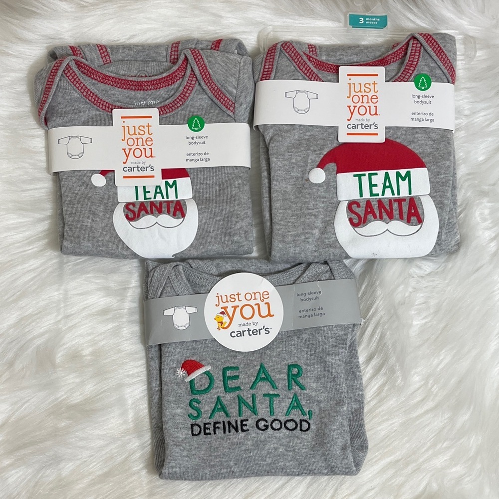 NWT Carter's Santa Holiday Christmas Gray Baby Onesies Bundle